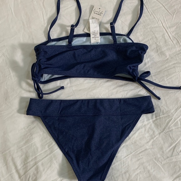 New Cupshe Navy Blue Denim‎ Jean Print Bikini Set S/M - Picture 4 of 9